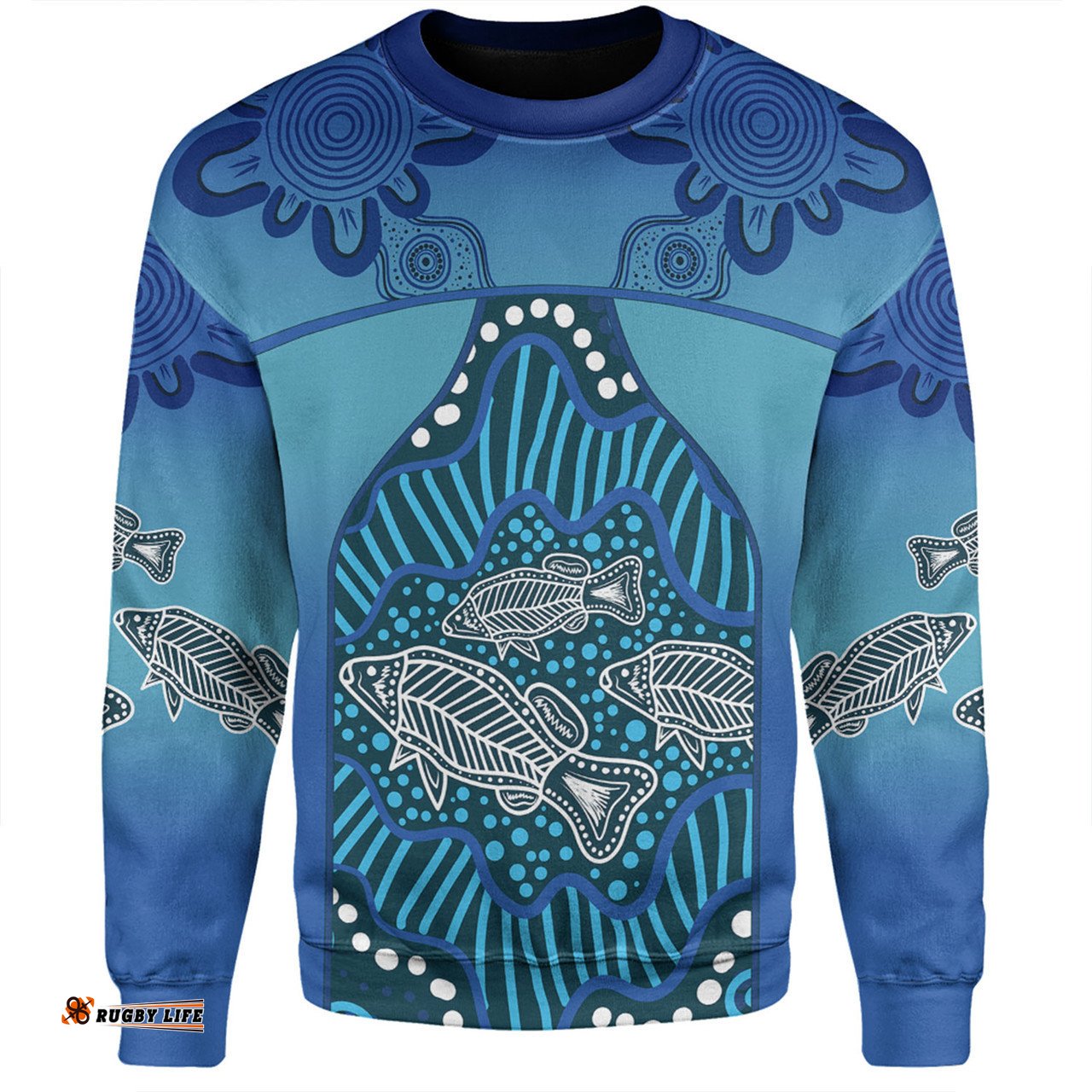 Australia Aboriginal Custom Sweatshirt - Blue Aboriginal Dot With Fish Sweatshirt