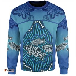 Australia Aboriginal Custom Sweatshirt - Blue Aboriginal Dot With Fish Sweatshirt