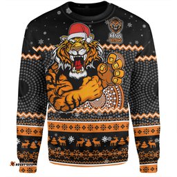 Wests Tigers Christmas Custom Sweatshirt - Ugly Xmas And Aboriginal Patterns For Die Hard Fan Sweatshirt