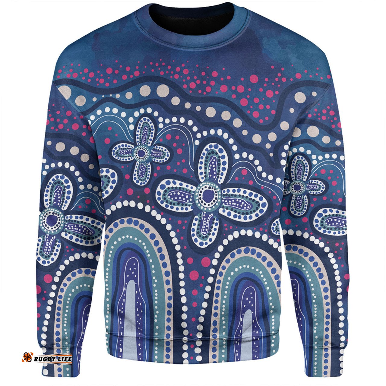 Amazing Aussie Australia Aboriginal Dot painting illustration in Aboriginal style Blue Sweatshirt