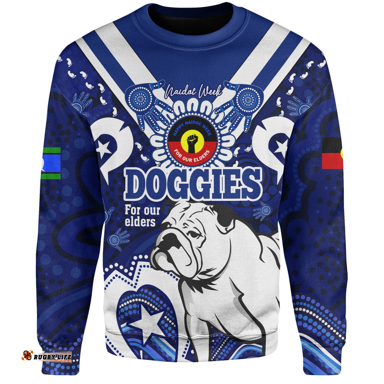Amazing Aussie Australia Canterbury Bankstown Bulldogs Naidoc Week Custom For Our Elders Doggies Aboriginal Inspired Sweatshirt