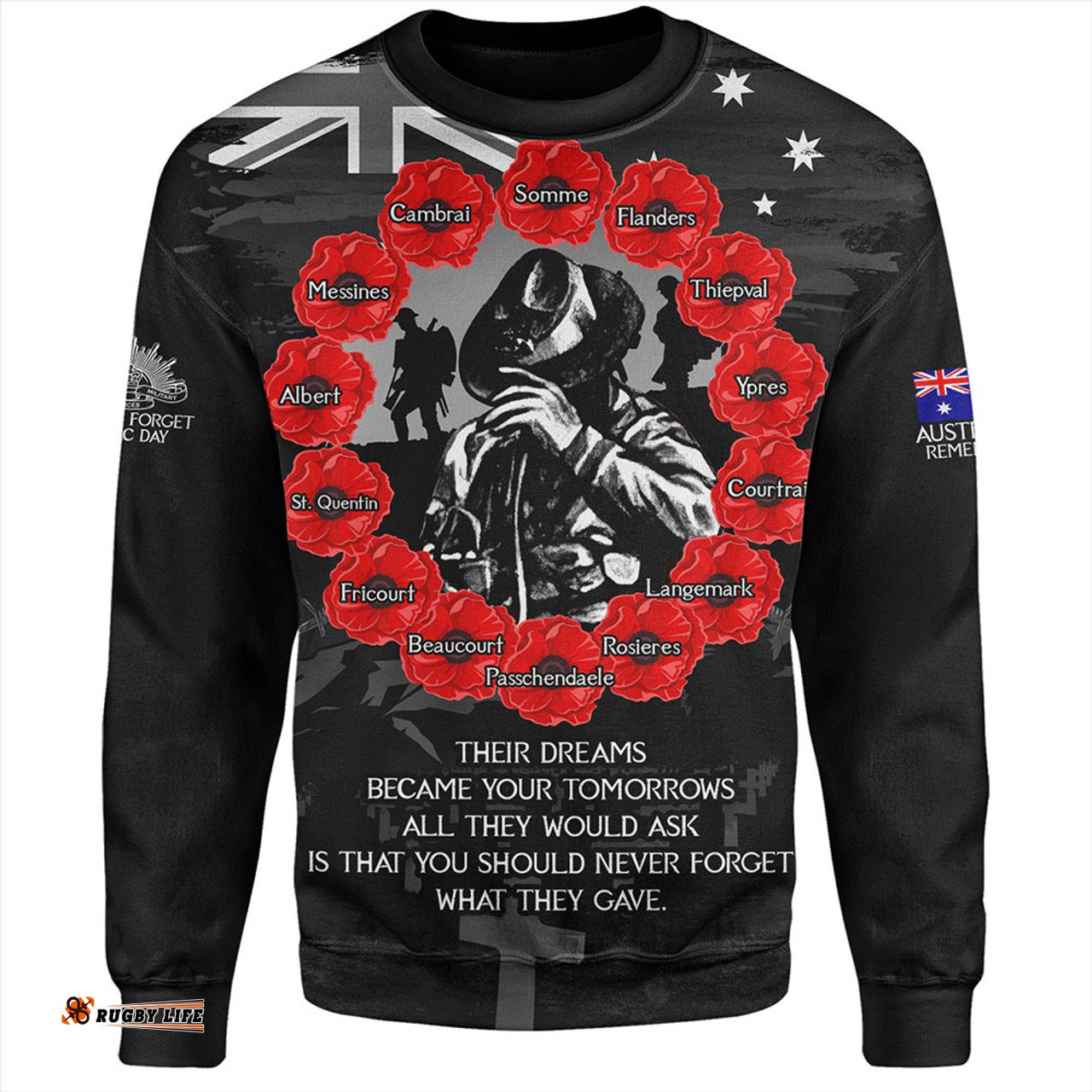 Amazing Aussie Australia Anzac Day Lest We Forget Battlefields Remembered Sweatshirt