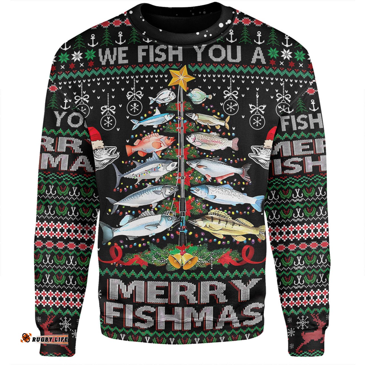 Amazing Aussie Australia Christmas Fishing Merrry Fishmas Fishing Rod Christmas Tree Sweatshirt
