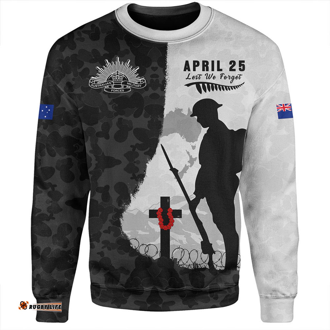Amazing Aussie Australia Anzac Day Lest We Forget Black Grunge Style Sweatshirt