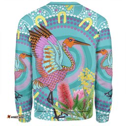 Amazing Aussie Australia Aboriginal Brolga Bird Dancing With Australia Native Flowers V3 Sweatshirt