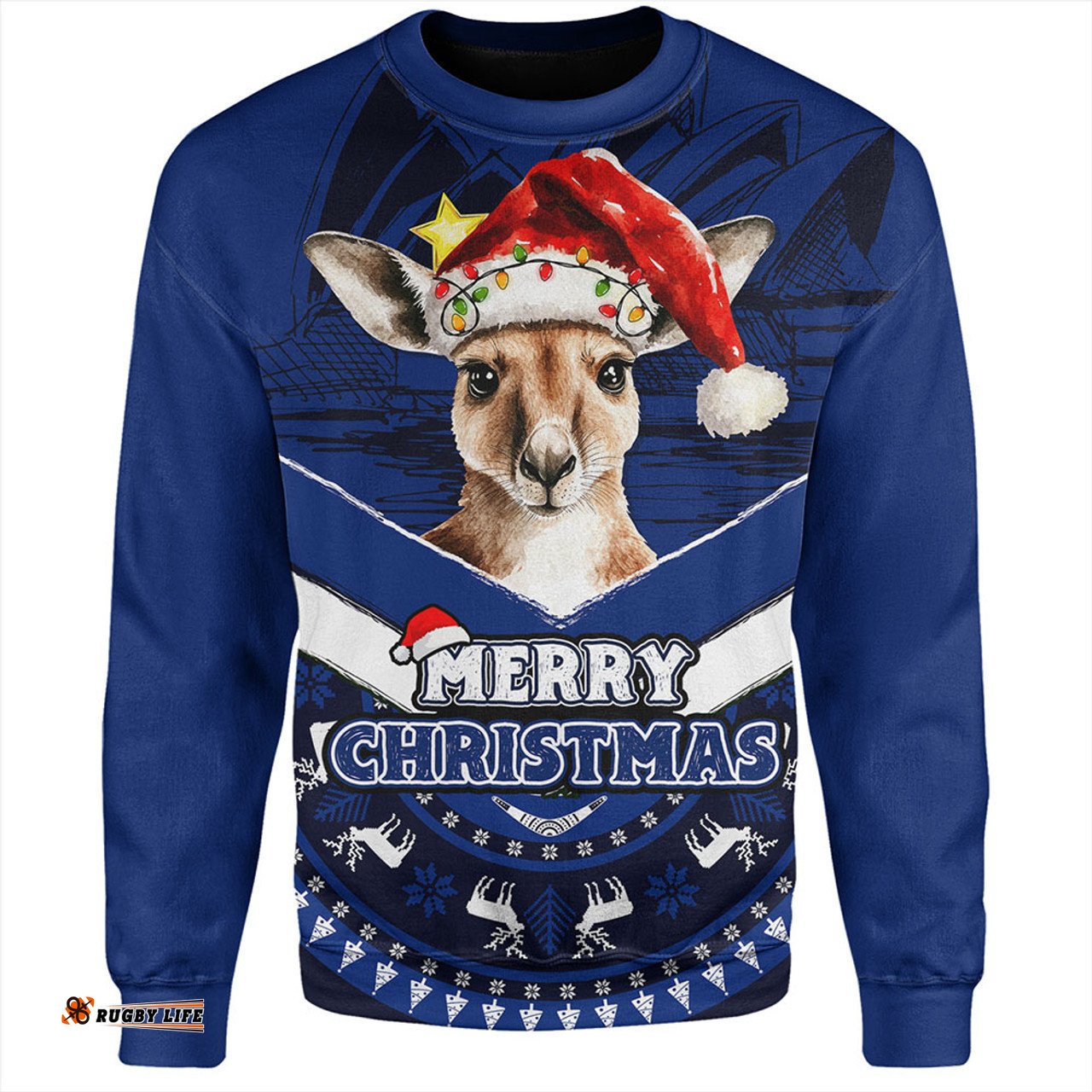 Amazing Aussie Australia Holiday Kangaroo Merry Christmas Blue Sweatshirt