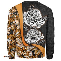 Amazing Aussie Australia Warratah Goanna Aboriginal Waratah Flowers With Orange Lizards, Stones, Sand Dot Art Painting Inspired Sweatshirt