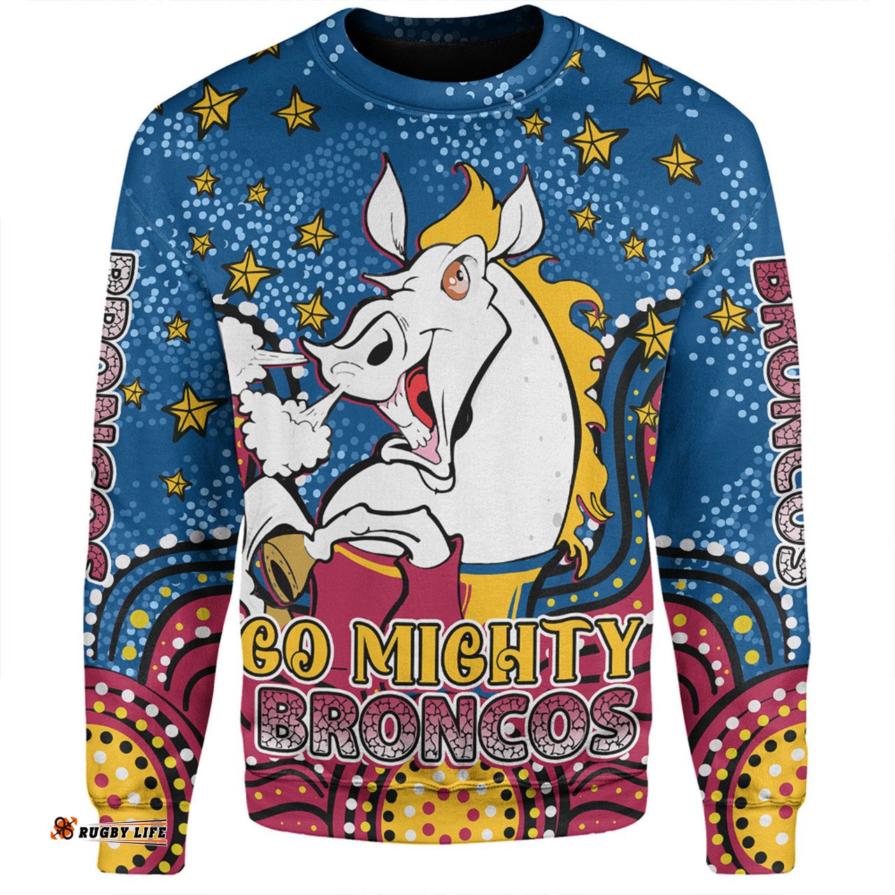 Amazing Aussie Brisbane Broncos Custom Custom With Aboriginal Inspired Style Of Dot Painting Patterns  Sweatshirt