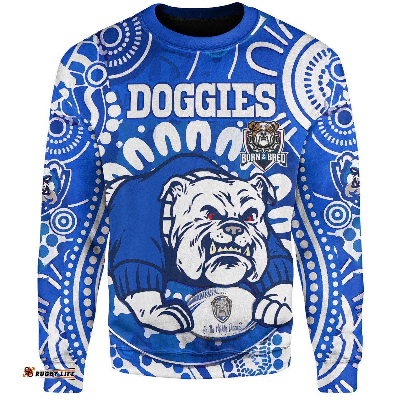 Amazing Aussie Canterbury Bankstown Bulldogs Custom Indigenous Doggies Blue and Whites Aboriginal Inspired Sweatshirt