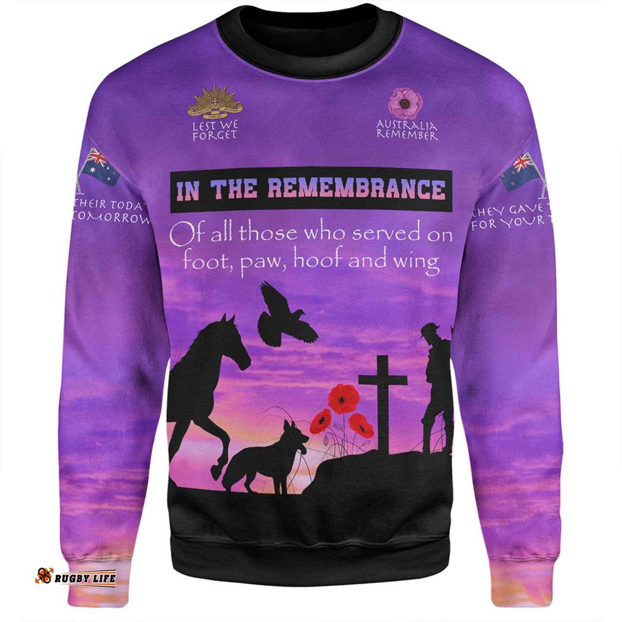 Amazing Aussie Australia Anzac Day In remembrance of all those who served on foot paw hoof and wing Sweatshirt