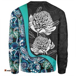 Amazing Aussie Australia Warratah Goanna Aboriginal Waratah Flowers With Blue Lizards, Stones, Sand Dot Art Painting Inspired Sweatshirt