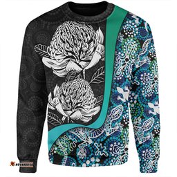 Amazing Aussie Australia Warratah Goanna Aboriginal Waratah Flowers With Blue Lizards, Stones, Sand Dot Art Painting Inspired Sweatshirt