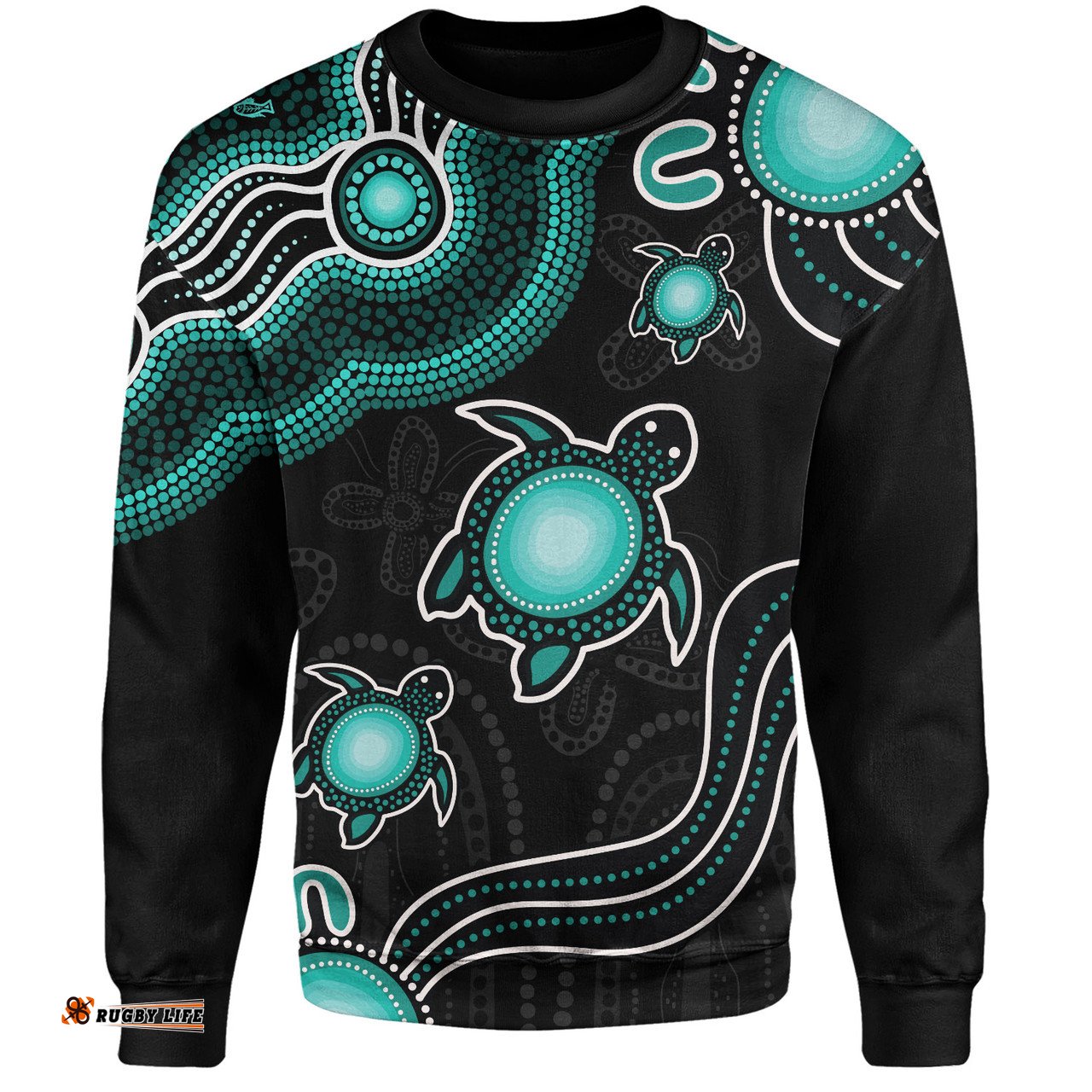 Amazing Aussie Australia Aboriginal Turtle Dreaming Journey Featuring Dot Art Turquoise Sweatshirt