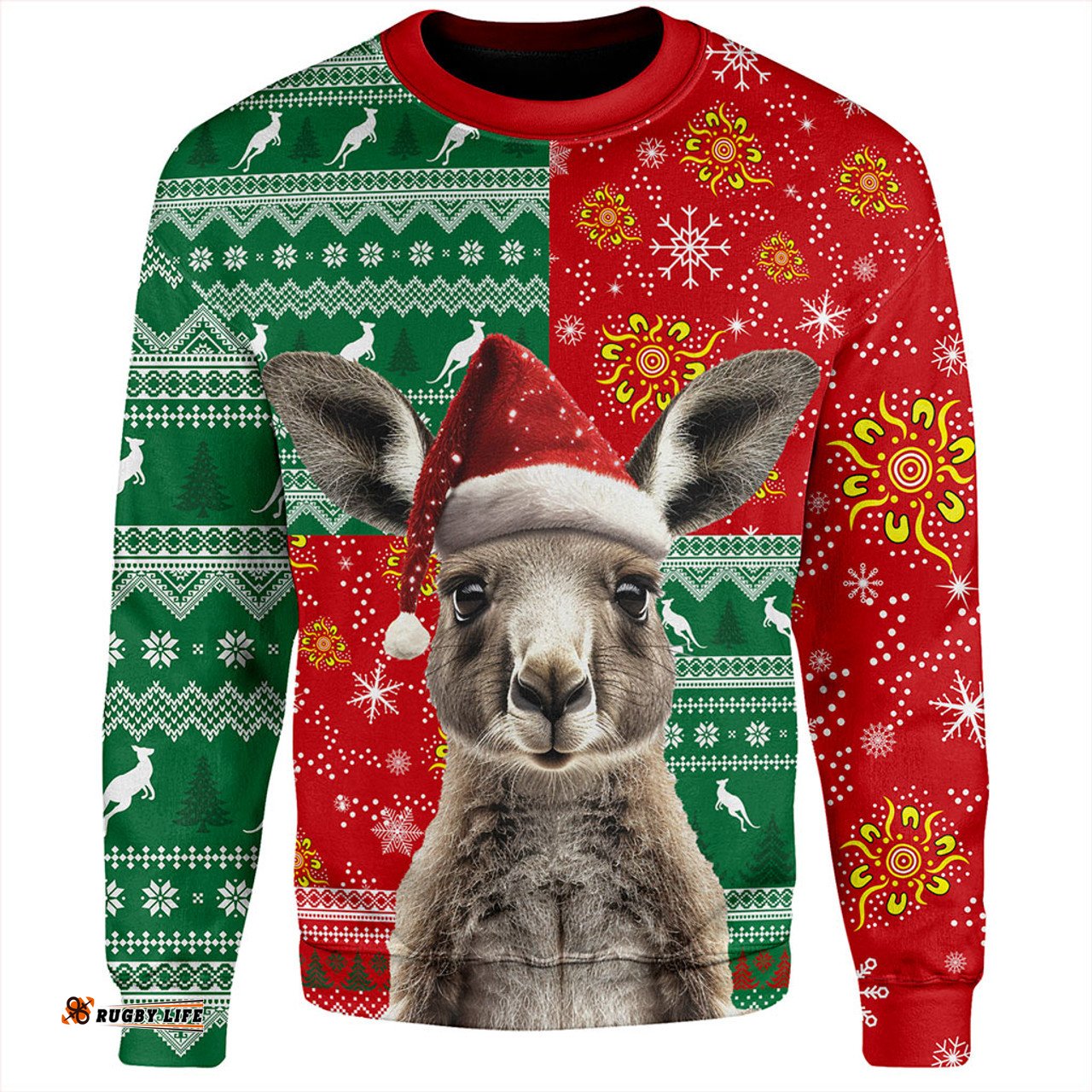 Amazing Aussie Australia Aboriginal Dot With Kangaroo Santa Hat Designs Sweatshirt