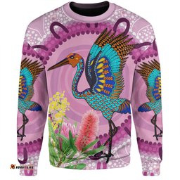 Amazing Aussie Australia Aboriginal Brolga Bird Dancing With Australia Native Flowers Sweatshirt