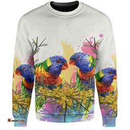 Amazing Aussie Australia Rainbow Lorikeets Rainbow Lorikeets With Grevillea Flowers Sweatshirt