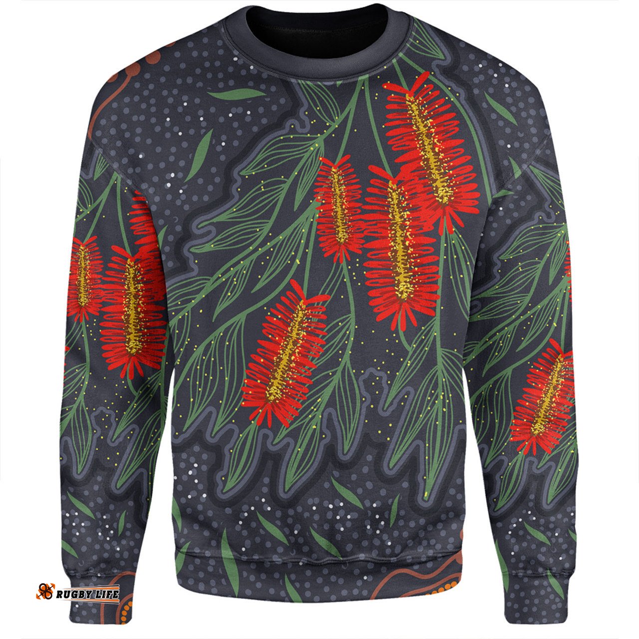 Amazing Aussie Australia Flowers Aboriginal Bottle Brush Medicinal Plant Art Sweatshirt