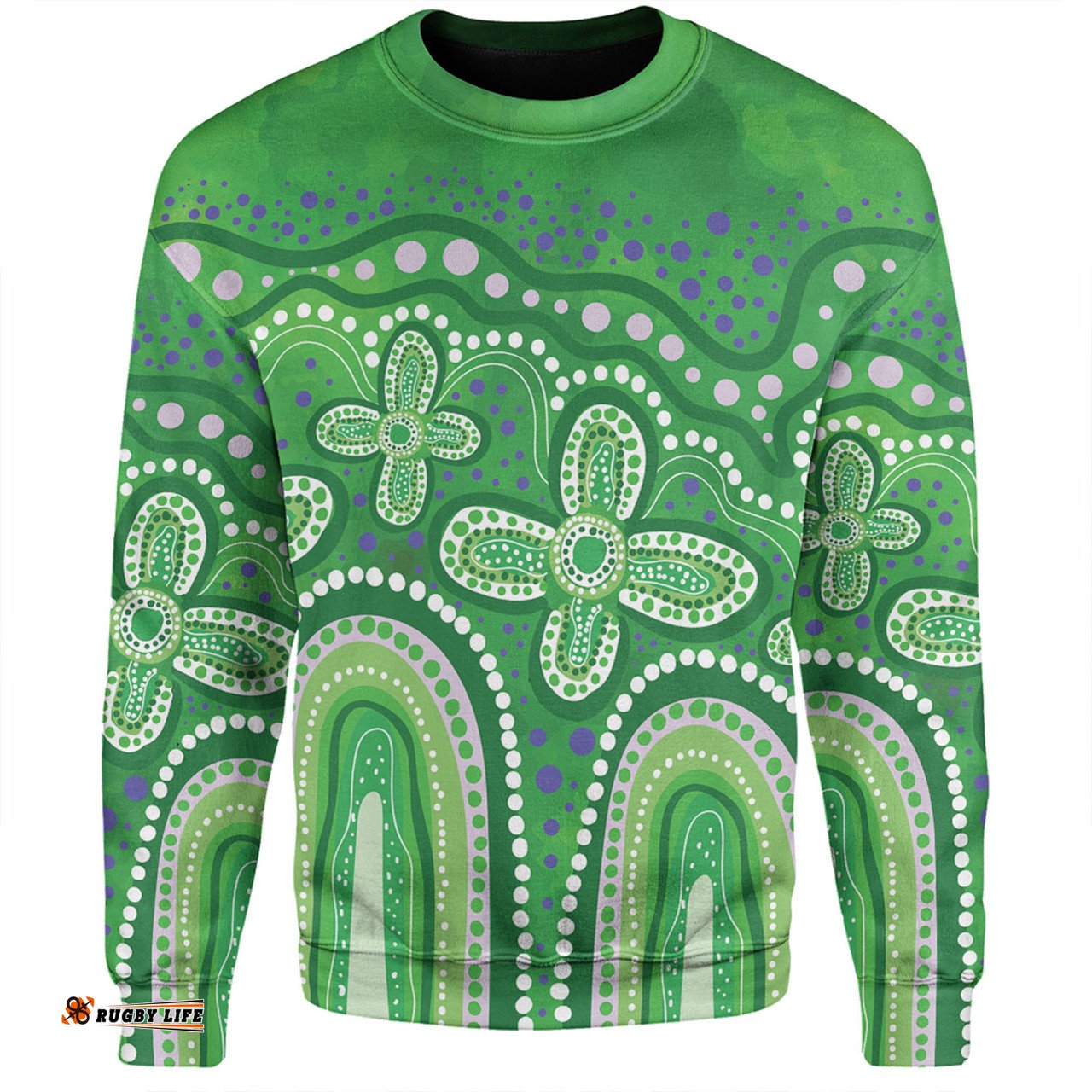 Amazing Aussie Australia Aboriginal Dot painting illustration in Aboriginal style Green Sweatshirt