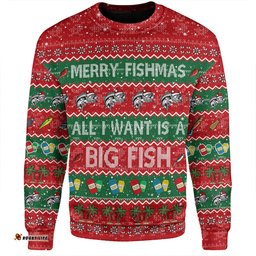 Amazing Aussie Australia Christmas Custom Merry Fishmas All I Want is a Big Fish Sweatshirt