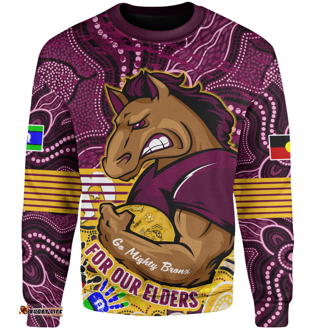 Amazing Aussie Brisbane Broncos Naidoc Week Custom Brisbane Broncos For Our Elders Aboriginal Inspired Sweatshirt