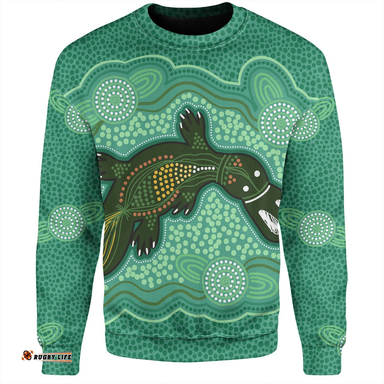 Amazing Aussie Australia Aboriginal Green Platypus Aboriginal Art Inspired Sweatshirt