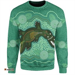 Amazing Aussie Australia Aboriginal Green Platypus Aboriginal Art Inspired Sweatshirt