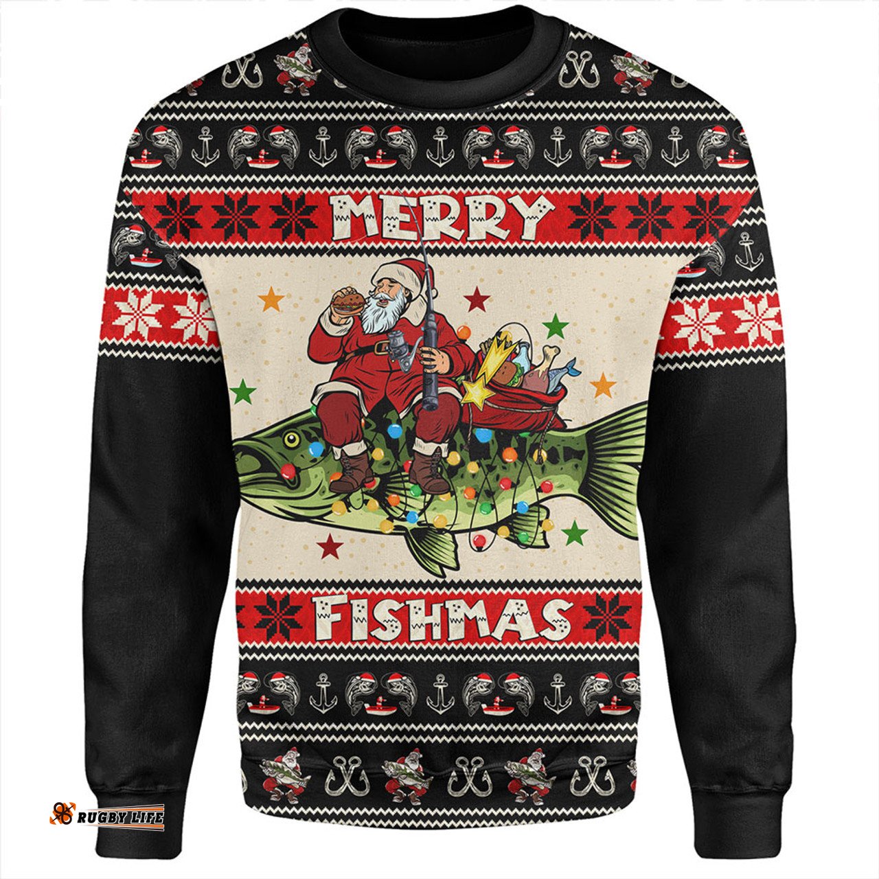 Amazing Aussie Australia Fishing Santa Ugly Christmas Sweatshirt