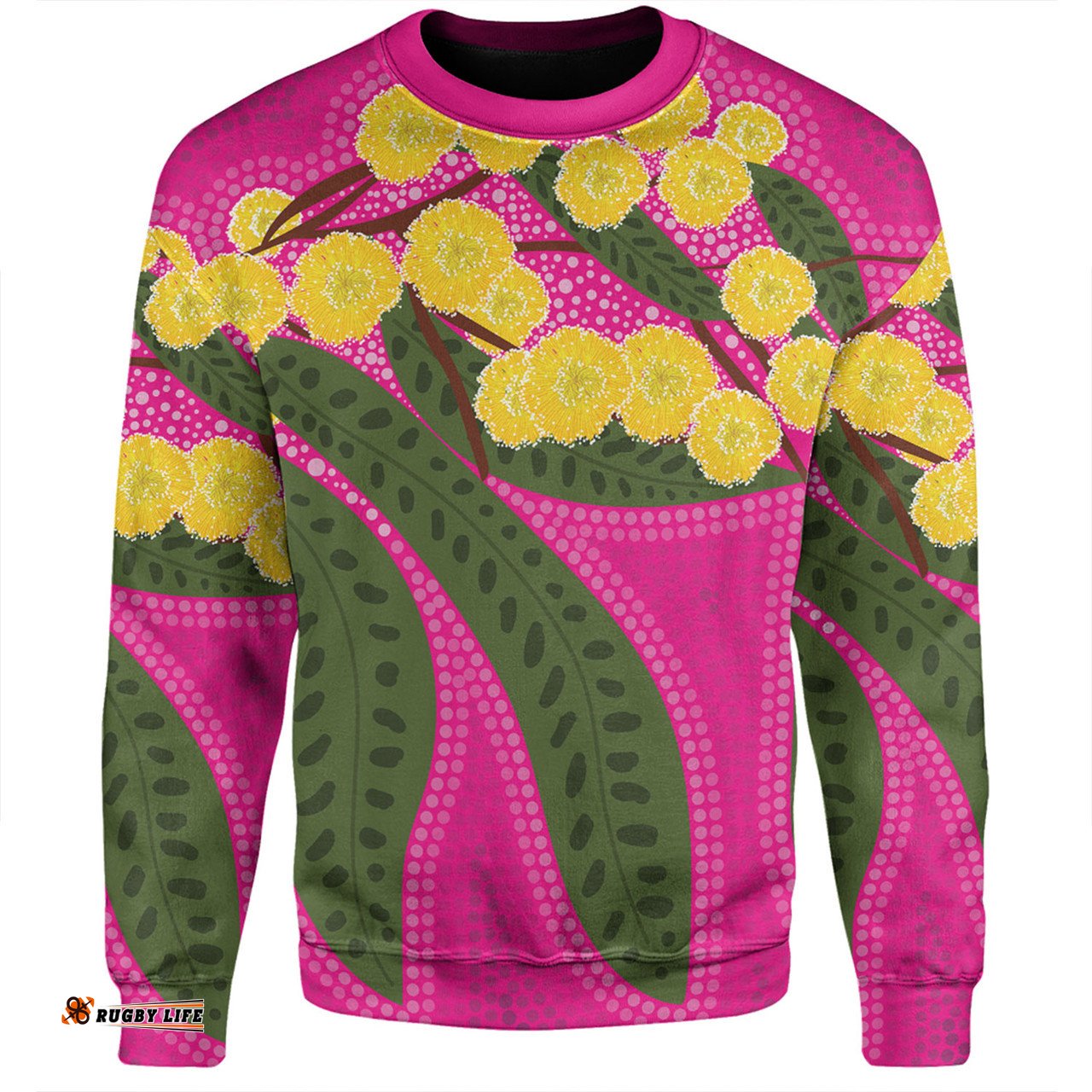 Amazing Aussie Australia Flowers Aboriginal Australian Yellow Wattle Flowers Painting In Aboriginal Dot Art Style Sweatshirt