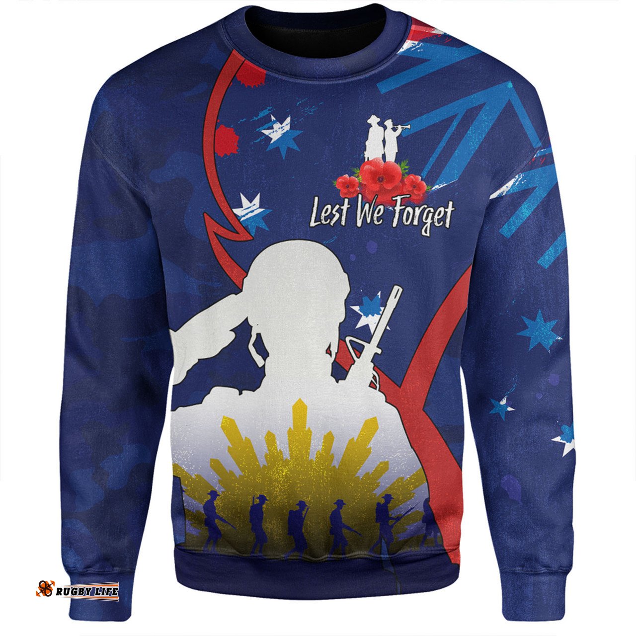 Amazing Aussie Australia Anzac Day Custom Lest We Forget With Blue Camouflage Pattern Sweatshirt