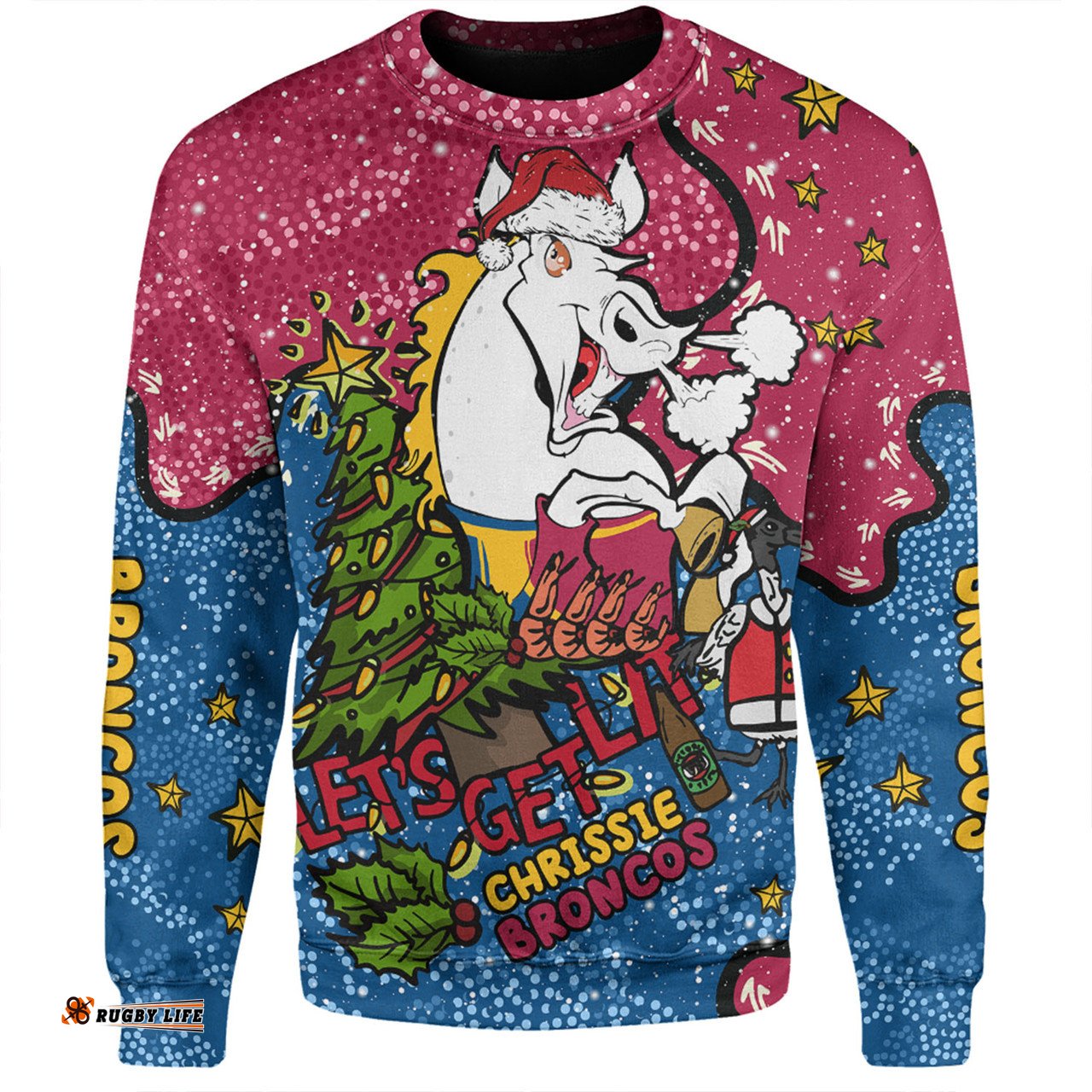 Amazing Aussie Brisbane Broncos Christmas Custom Let's Get Lit Chrisse Pressie Sweatshirt
