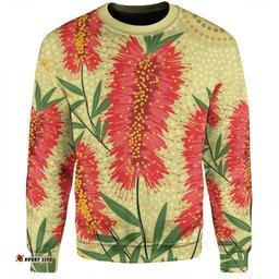 Amazing Aussie Australia Flowers Aboriginal Aboriginal Painting Red Bottle Brush Tree Sweatshirt