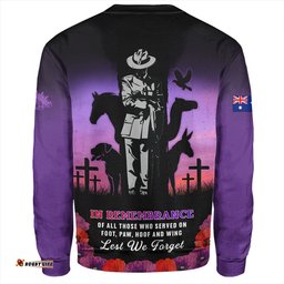 Amazing Aussie Australia Anzac Day Lest We Forget War Animals Purple Poppy Sweatshirt