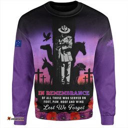 Amazing Aussie Australia Anzac Day Lest We Forget War Animals Purple Poppy Sweatshirt