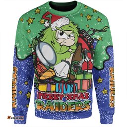 Amazing Aussie Canberra Raiders Christmas Custom Merry Christmas Our Beloved Team With Aboriginal Dot Art Pattern Sweatshirt