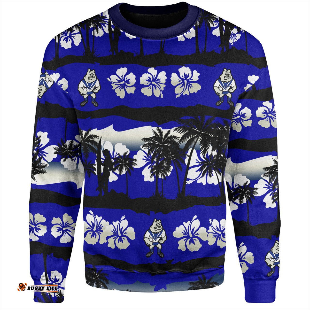 Amazing Aussie Canterbury Bankstown Bulldogs Tropical Hibiscus and Coconut Trees Sweatshirt