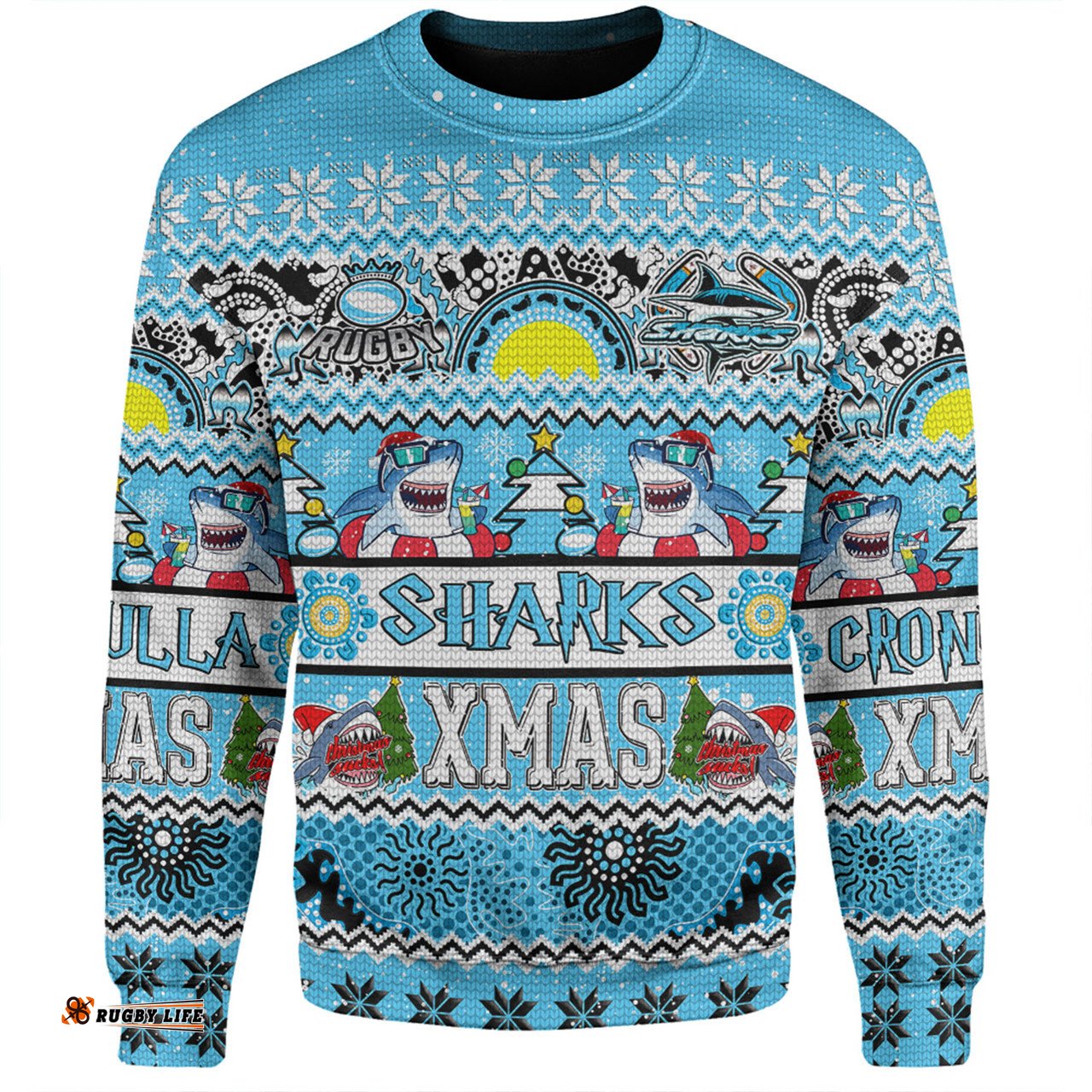 Amazing Aussie Cronulla Sutherland Sharks Christmas Aboriginal Custom Indigenous Knitted Ugly Xmas Style Sweatshirt