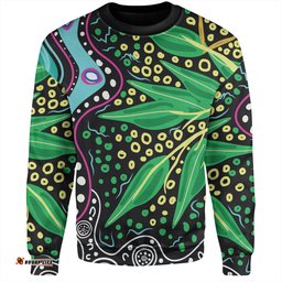 Amazing Aussie Australia Wattle Leaves Aboriginal Dot Art And Wattle Leaves Sweatshirt