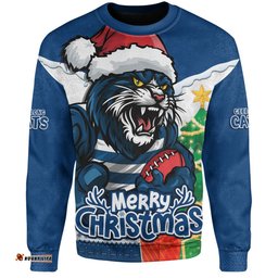 Amazing Aussie Geelong Cats Santa Scoring Touchdown On Christmas Game Day Sweatshirt