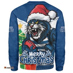 Amazing Aussie Geelong Cats Santa Scoring Touchdown On Christmas Game Day Sweatshirt