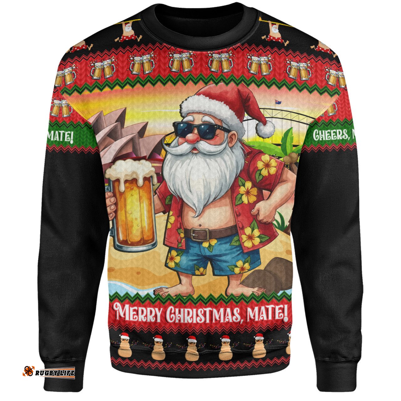 Amazing Aussie Australia Christmas Santa Beer Cheers Style Sweatshirt