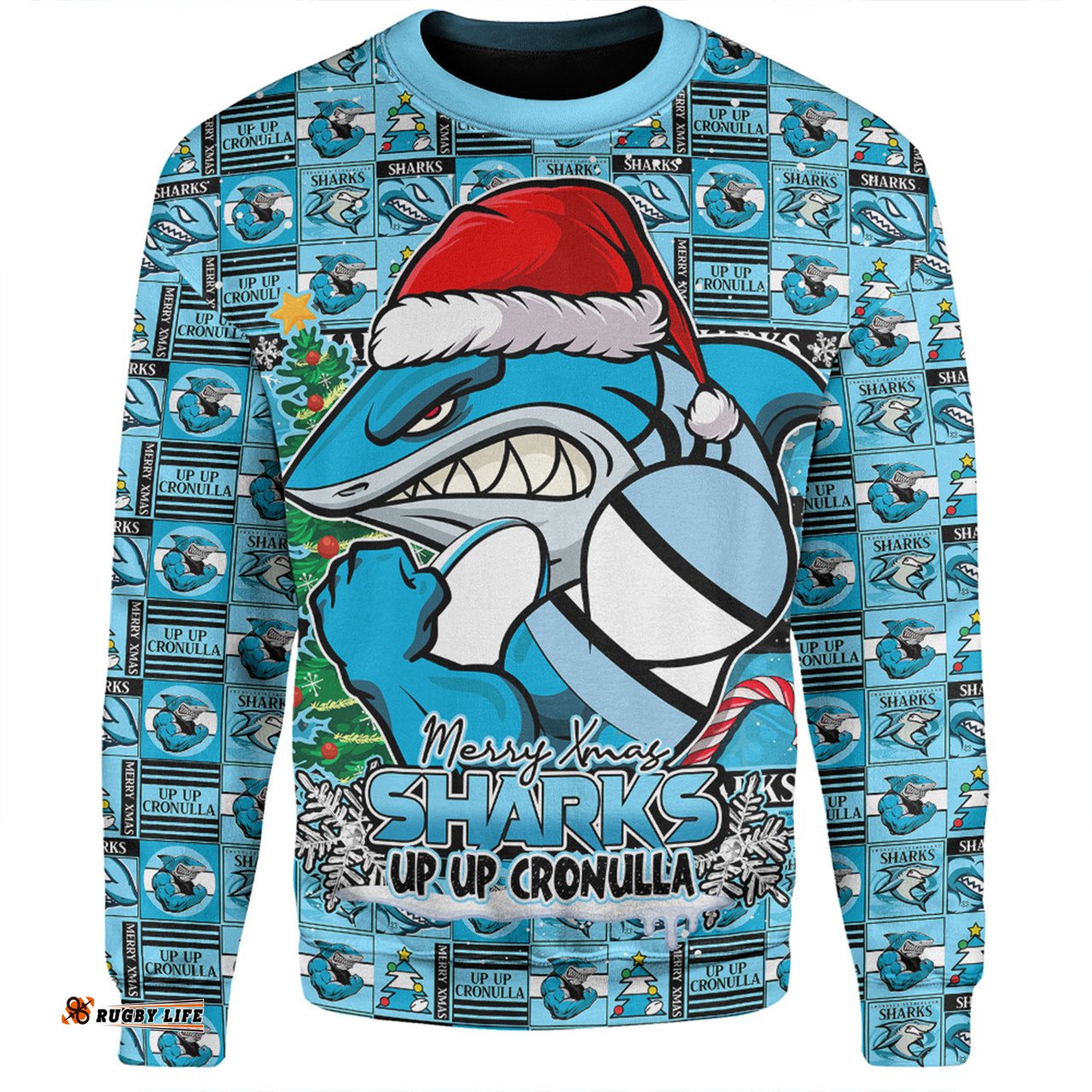 Amazing Aussie Cronulla Sutherland Sharks Merry Ugly Christmas Comic Style Sweatshirt