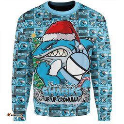 Amazing Aussie Cronulla Sutherland Sharks Merry Ugly Christmas Comic Style Sweatshirt