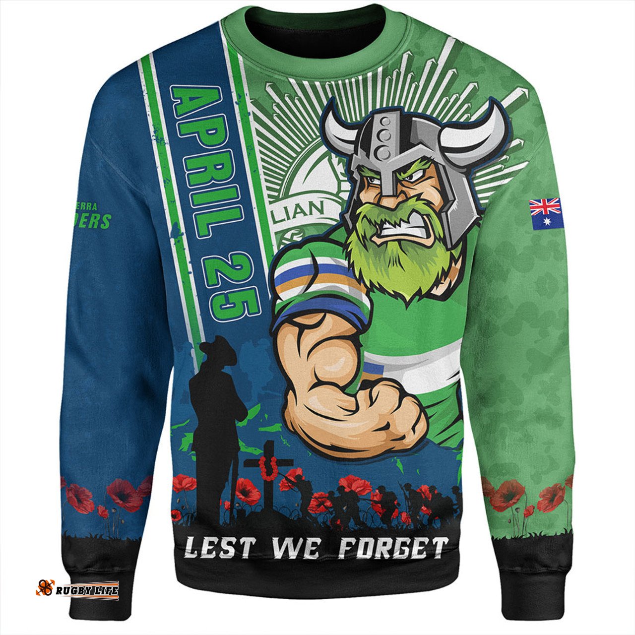 Amazing Aussie Canberra Raiders Anzac Day Lest We Forget Strong Fighting Spirit Sweatshirt