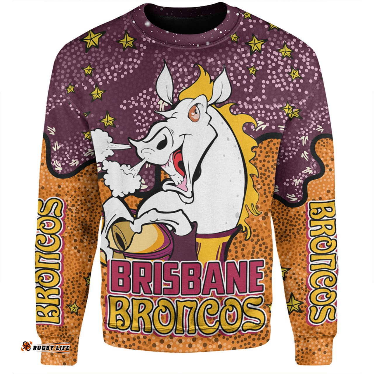 Amazing Aussie Brisbane Broncos Custom Team With Dot And Star Patterns For Tough Fan Sweatshirt