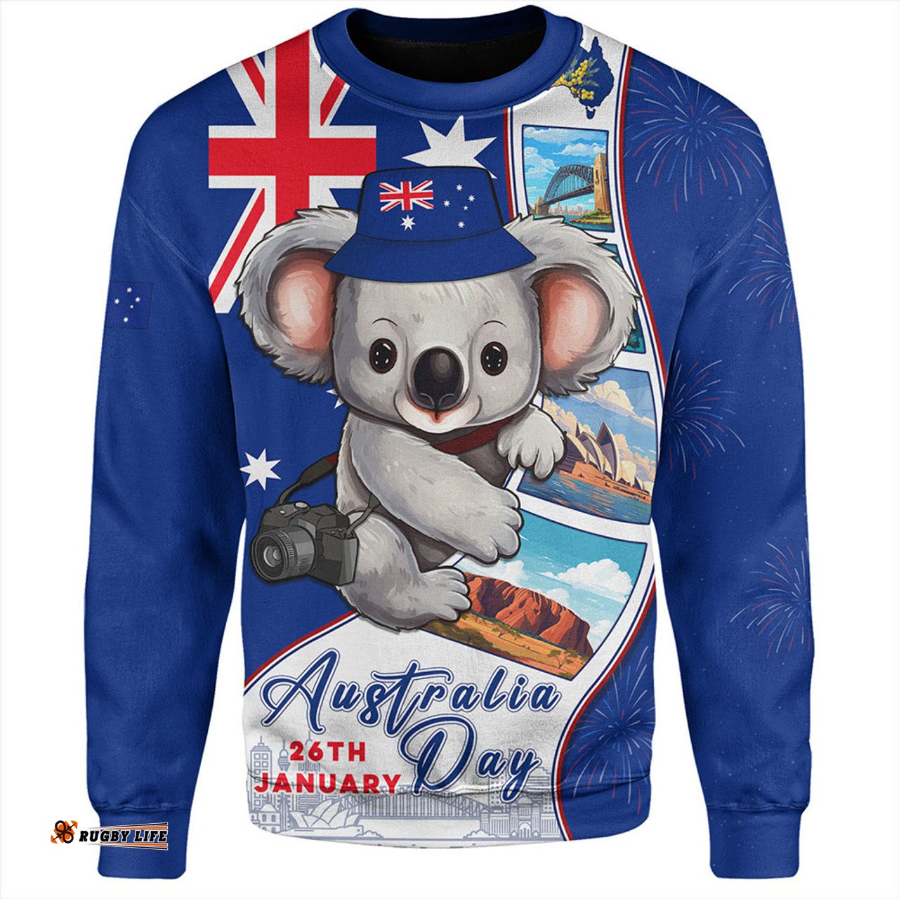 Amazing Aussie Australia Happy Australia Day Koala With Pictures Of Famous Places Sweatshirt