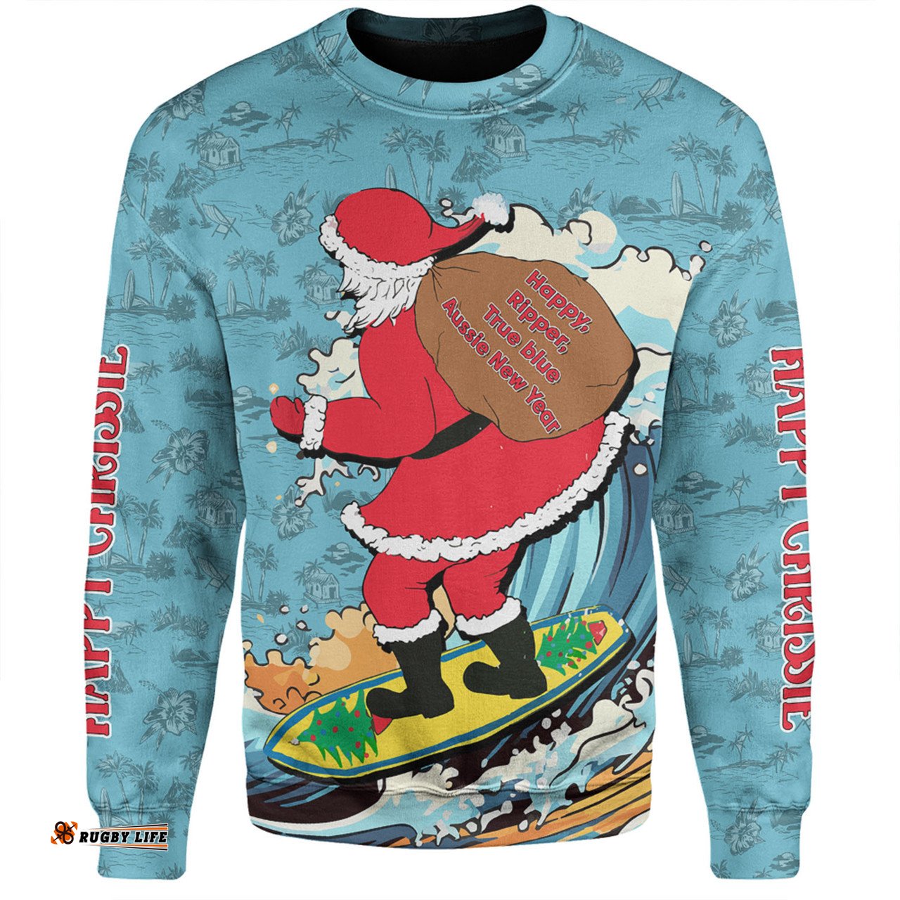 Amazing Aussie Australia Surfing Christmas Santa Happy Chrissie Tropical Pattern Sweatshirt