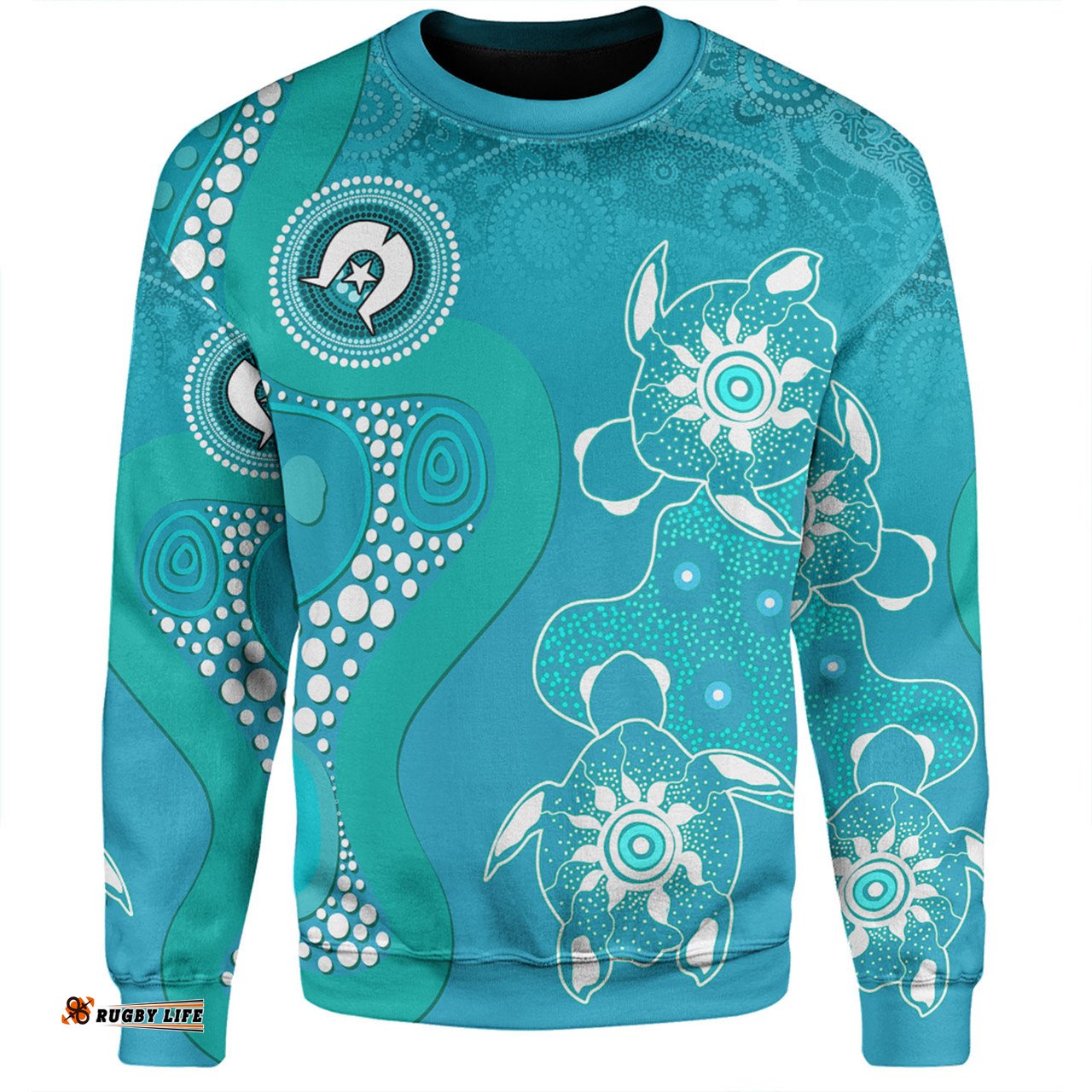 Amazing Aussie Australia Turtles Aboriginal Indigenous Dot Turtles In The Ocean (Turquoise) Sweatshirt