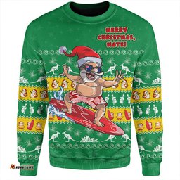 Amazing Aussie Australia Merry Christmas Mate Surf's Up Santa Green Sweatshirt