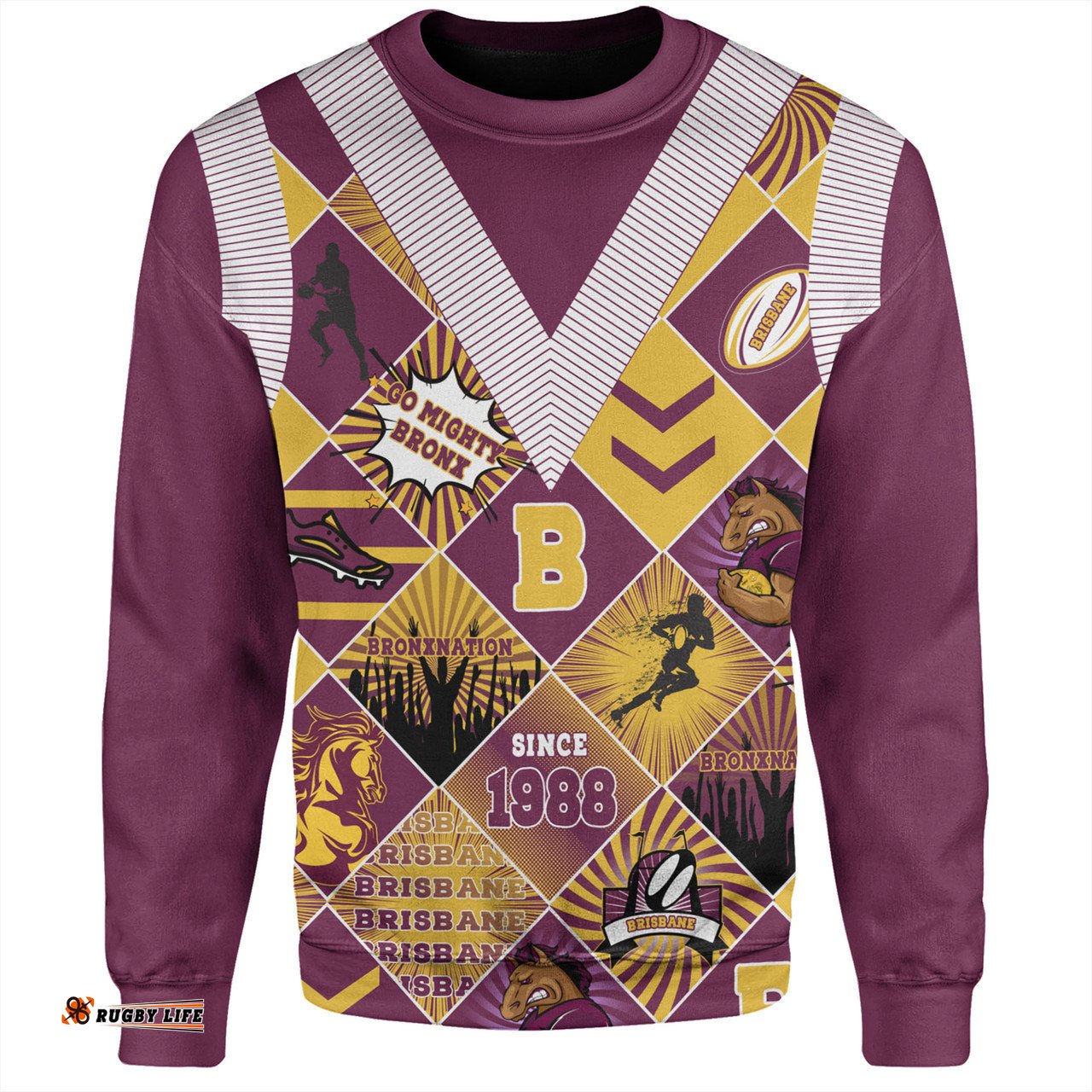 Amazing Aussie Brisbane Broncos Argyle Patterns Style Tough Fan Rugby For Life Sweatshirt