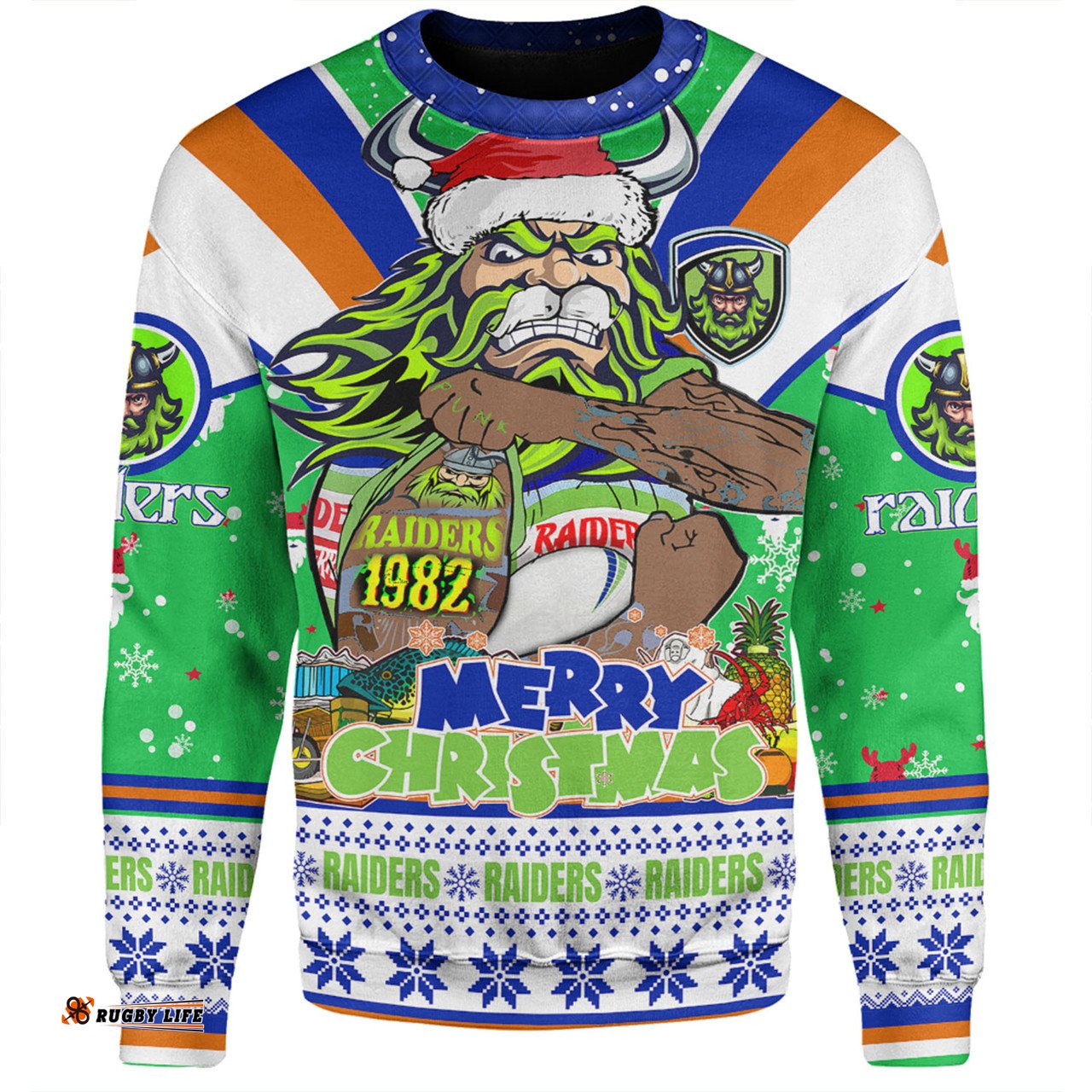 Amazing Aussie Canberra Raiders Christmas Custom Canberra Viking Santa Aussie Big Things Sweatshirt